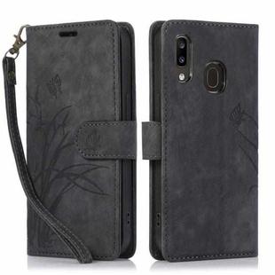 For Samsung Galaxy A20e / A10e Orchid Butterfly Embossed Leather Phone Case(Black)