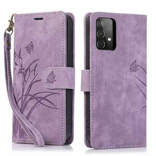 For Samsung Galaxy A33 5G Orchid Butterfly Embossed Leather Phone Case(Purple)
