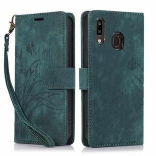 For Samsung Galaxy A40 Orchid Butterfly Embossed Leather Phone Case(Green)