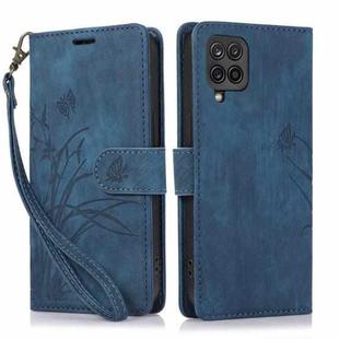 For Samsung Galaxy A42 Orchid Butterfly Embossed Leather Phone Case(Blue)