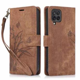 For Samsung Galaxy A42 Orchid Butterfly Embossed Leather Phone Case(Brown)