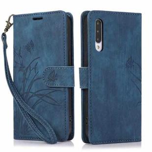 For Samsung Galaxy A50 / A50s Orchid Butterfly Embossed Leather Phone Case(Blue)