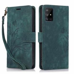 For Samsung Galaxy A51 4G Orchid Butterfly Embossed Leather Phone Case(Green)