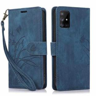 For Samsung Galaxy A51 4G Orchid Butterfly Embossed Leather Phone Case(Blue)