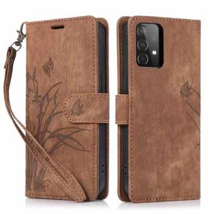 For Samsung Galaxy A53 Orchid Butterfly Embossed Leather Phone Case(Brown)