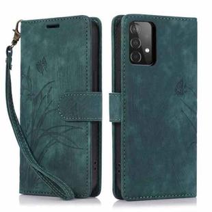 For Samsung Galaxy A72 4G/5G Orchid Butterfly Embossed Leather Phone Case(Green)