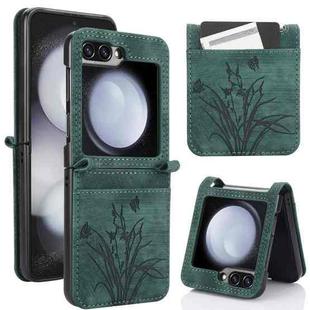 For Samsung Galaxy Z Flip5 Orchid Butterfly Embossed Leather Phone Case(Green)