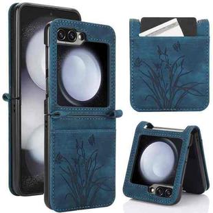 For Samsung Galaxy Z Flip5 Orchid Butterfly Embossed Leather Phone Case(Blue)