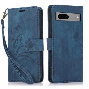 For Google Pixel 8 Orchid Butterfly Embossed Leather Phone Case(Blue)