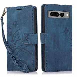 For Google Pixel 7 Pro Orchid Butterfly Embossed Leather Phone Case(Blue)