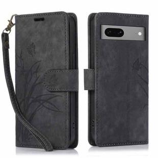 For Google Pixel 7a Orchid Butterfly Embossed Leather Phone Case(Black)