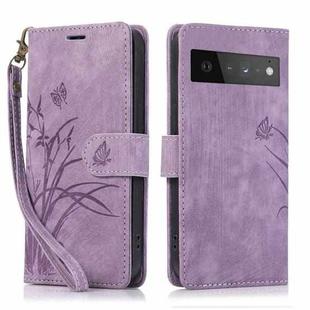 For Google Pixel 6 Orchid Butterfly Embossed Leather Phone Case(Purple)