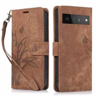 For Google Pixel 6a Orchid Butterfly Embossed Leather Phone Case(Brown)