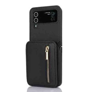 For Samsung Galaxy Z Flip4 Zipper Card Slots Folding RFID Phone Case with Long Lanyard(Black)