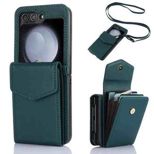 For Samsung Galaxy Z Flip5 Card Slots Folding RFID Phone Case with Long Lanyard(Green)