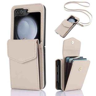 For Samsung Galaxy Z Flip5 Card Slots Folding RFID Phone Case with Long Lanyard(Apricot)