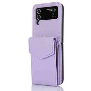 For Samsung Galaxy Z Flip4 Card Slots Folding RFID Phone Case with Long Lanyard(Light Purple)
