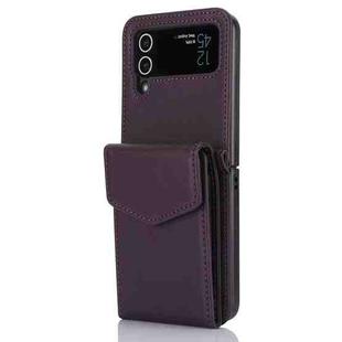 For Samsung Galaxy Z Flip4 Card Slots Folding RFID Phone Case with Long Lanyard(Dark Purple)