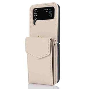 For Samsung Galaxy Z Flip4 Card Slots Folding RFID Phone Case with Long Lanyard(Apricot)