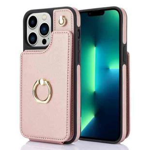 For iPhone 13 Pro Max YM005 Skin Feel Card Bag Phone Case with Long Lanyard(Rose Gold)