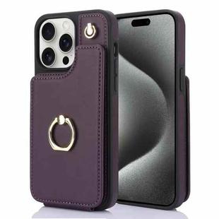 For iPhone 15 Pro YM005 Skin Feel Card Bag Phone Case with Long Lanyard(Dark Purple)