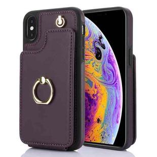 For iPhone X / XS YM005 Skin Feel Card Bag Phone Case with Long Lanyard(Dark Purple)