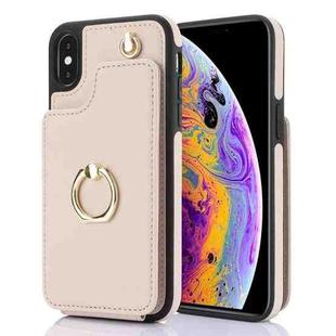 For iPhone X / XS YM005 Skin Feel Card Bag Phone Case with Long Lanyard(Apricot)