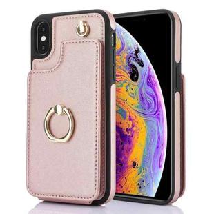 For iPhone X / XS YM005 Skin Feel Card Bag Phone Case with Long Lanyard(Rose Gold)