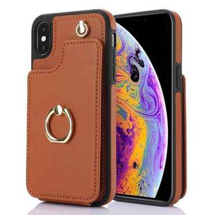 For iPhone X / XS YM005 Skin Feel Card Bag Phone Case with Long Lanyard(Brown)