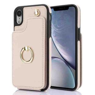 For iPhone XR YM005 Skin Feel Card Bag Phone Case with Long Lanyard(Apricot)