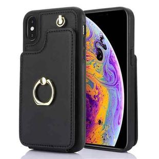For iPhone XS Max YM005 Skin Feel Card Bag Phone Case with Long Lanyard(Black)