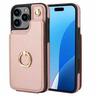 For iPhone 16 Pro YM005 Skin Feel Card Bag Phone Case with Long Lanyard(Rose Gold)