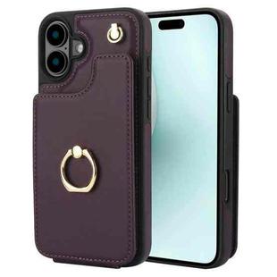 For iPhone 16 YM005 Skin Feel Card Bag Phone Case with Long Lanyard(Dark Purple)