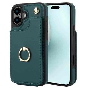 For iPhone 16 YM005 Skin Feel Card Bag Phone Case with Long Lanyard(Green)