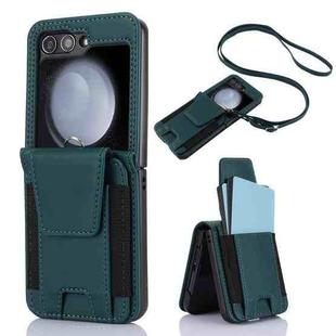 For Samsung Galaxy Z Flip5 Card Slots Folding Phone Case with Long Lanyard(Green)