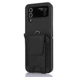 For Samsung Galaxy Z Flip4 Card Slots Folding Phone Case with Long Lanyard(Black)