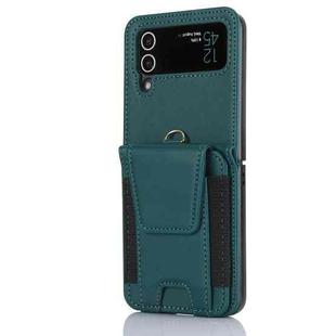 For Samsung Galaxy Z Flip4 Card Slots Folding Phone Case with Long Lanyard(Green)