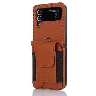 For Samsung Galaxy Z Flip4 Card Slots Folding Phone Case with Long Lanyard(Brown)