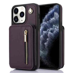 For iPhone 11 Pro Max YM006 Skin Feel Zipper Card Bag Phone Case with Dual Lanyard(Dark Purple)