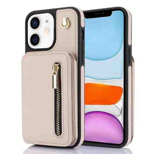 For iPhone 11 YM006 Skin Feel Zipper Card Bag Phone Case with Dual Lanyard(Apricot)