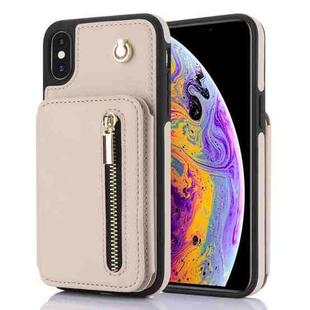 For iPhone X / XS YM006 Skin Feel Zipper Card Bag Phone Case with Dual Lanyard(Apricot)