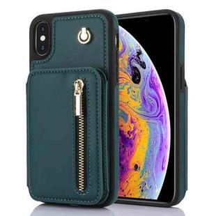 For iPhone X / XS YM006 Skin Feel Zipper Card Bag Phone Case with Dual Lanyard(Green)