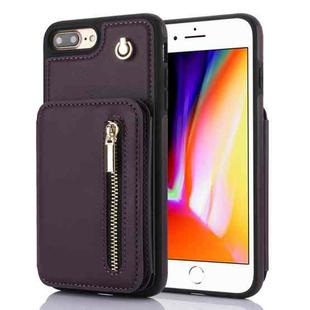 For iPhone 7 Plus / 8 Plus YM006 Skin Feel Zipper Card Bag Phone Case with Dual Lanyard(Dark Purple)