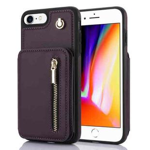 For iPhone SE 2020 / 2020 / 8 / 7 YM006 Skin Feel Zipper Card Bag Phone Case with Dual Lanyard(Dark Purple)