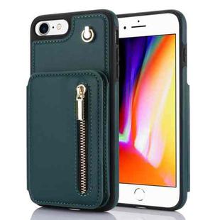 For iPhone SE 2022 / 2020 / 8 / 7 YM006 Skin Feel Zipper Card Bag Phone Case with Dual Lanyard(Green)