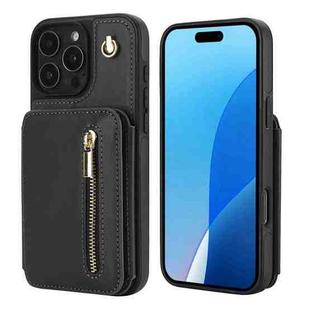 For iPhone 16 Pro YM006 Skin Feel Zipper Card Bag Phone Case with Dual Lanyard(Black)