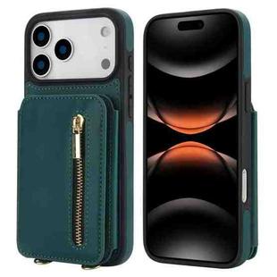 For iPhone 17 Pro YM006 Skin Feel Zipper Card Bag Phone Case with Dual Lanyard(Green)