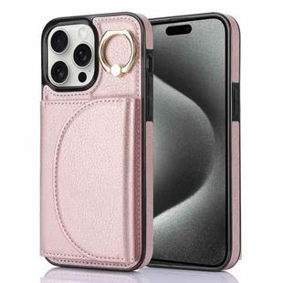 For iPhone 15 Pro YM007 Ring Holder Card Bag Skin Feel Phone Case(Rose Gold)