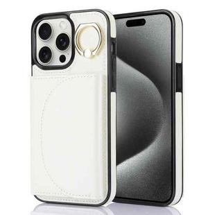 For iPhone 15 Pro YM007 Ring Holder Card Bag Skin Feel Phone Case(White)