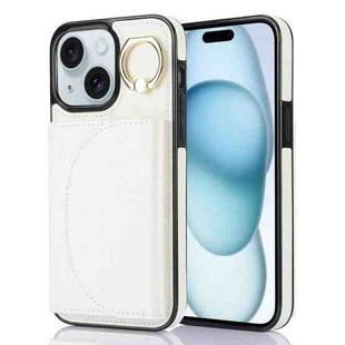 For iPhone 15 Plus YM007 Ring Holder Card Bag Skin Feel Phone Case(White)